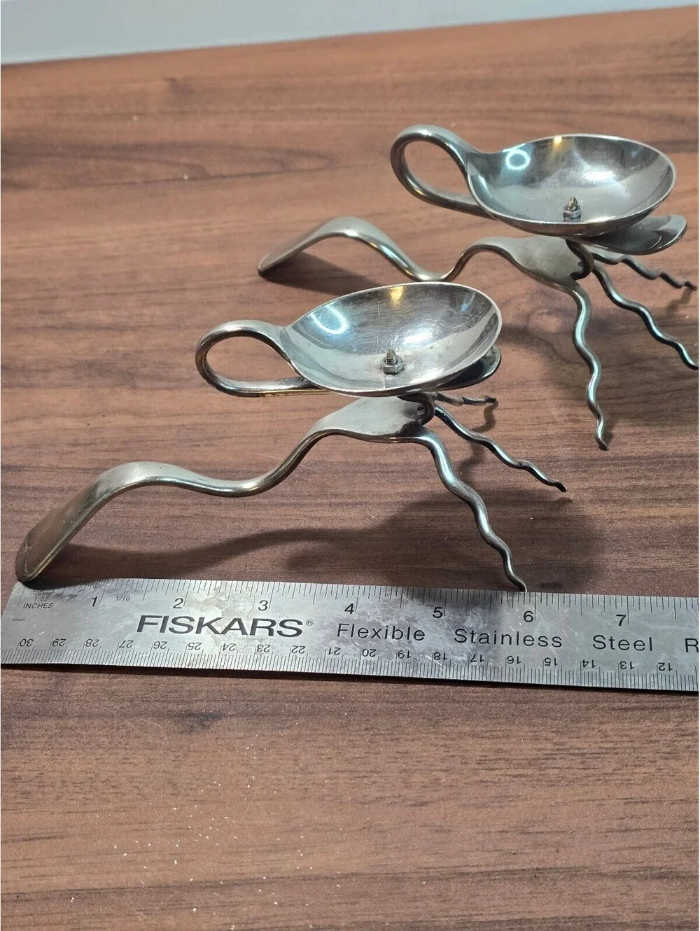 Vintage Spoon Art Candelabra Set Repurposed Silverware Candle Holders Pair